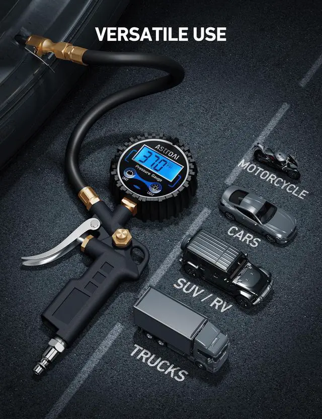 Alt view image 7 of 7 - KEHIPI Digital Tire Pressure Gauge with Inflator, 3-250 PSI Air Chuck & Compressor Accessories Heavy Duty with Quick Connect Coupler, 0.1 Display Resolution, 1pack