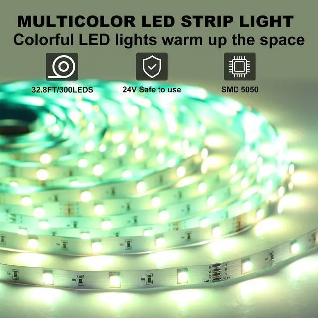 Alt view image 2 of 7 - KEHIPI Waterproof Led Strip Lights, 4 Rolls 32.8FT 300Leds Rope Light Flexible Multicolor, RGB Music Sync Color Changing Lights for Party, Kitchen,Home Decoration(Not Included Power Supply)