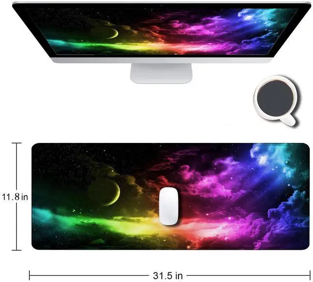 Alt view image 2 of 6 - KEHIPI Mouse Pad Gaming, Large Mouse Pads for Desk, Keyboard Mouse Mat Desk Pad, Non-Slip Rubber Base with Stitched Edges Mousepad, 31.5x11.8in Colorful Galaxy
