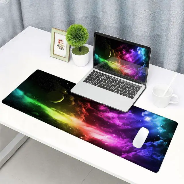 Alt view image 6 of 6 - KEHIPI Mouse Pad Gaming, Large Mouse Pads for Desk, Keyboard Mouse Mat Desk Pad, Non-Slip Rubber Base with Stitched Edges Mousepad, 31.5x11.8in Colorful Galaxy