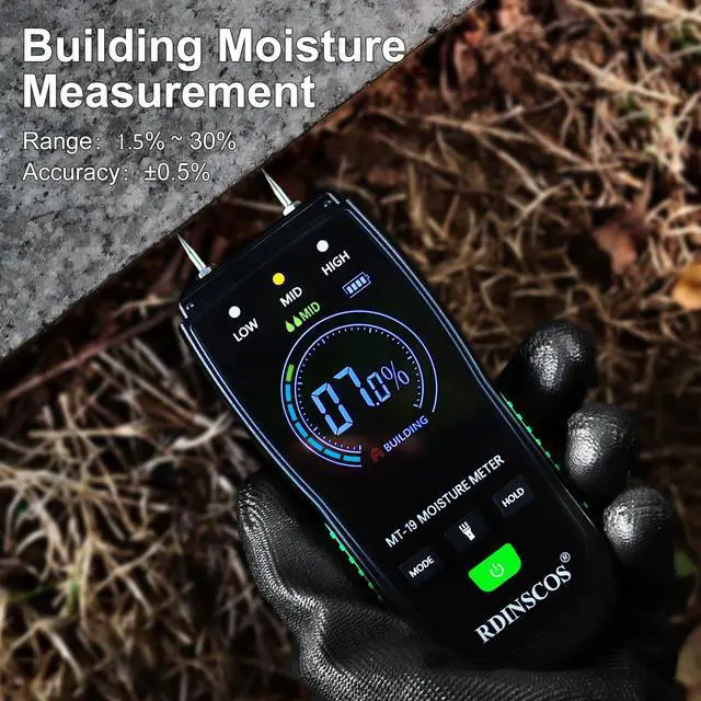 Alt view image 7 of 7 - KEHIPI Pin-Type Wood Moisture Meter Digital Handheld Moisture Detector for Firewood, Drywall, Concrete, and Building Materials Accurate with Hold Function & Backlit LCD
