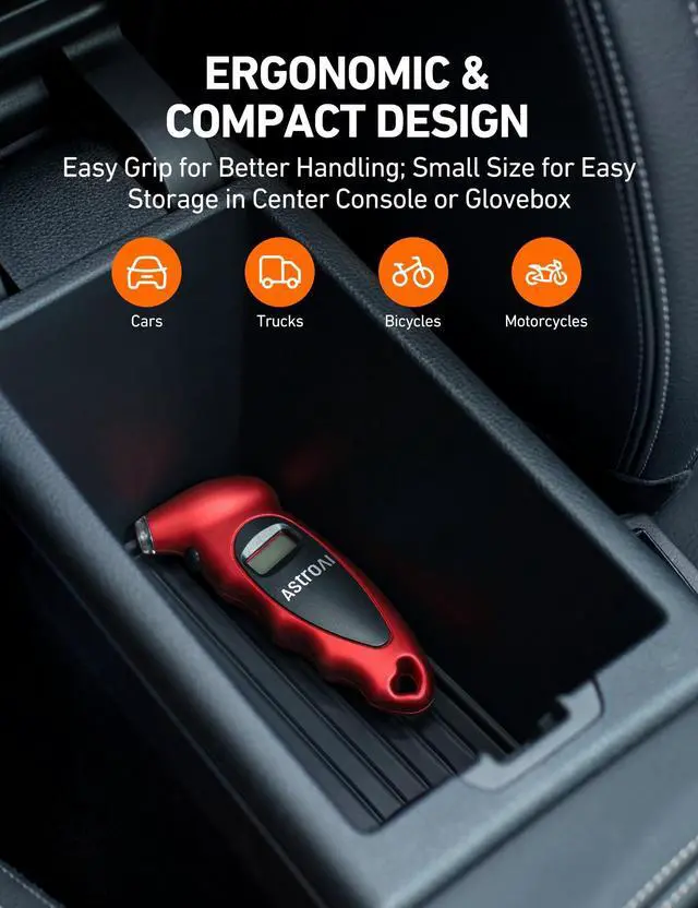 Alt view image 5 of 7 - KEHIPI Digital Tire Pressure Gauge 0-150PSI, Accurate in 0.1 Increments, Tire Pressure Gauge with Backlit LCD and Presta Valve Adaptor, 4 Units of Measurement for Car Truck Bicycle, Red