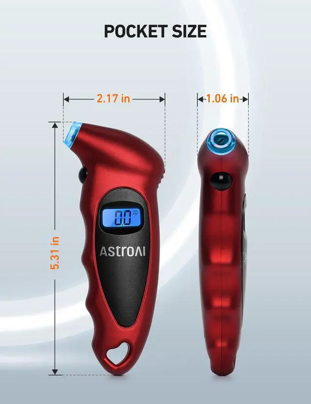 Alt view image 6 of 7 - KEHIPI Digital Tire Pressure Gauge 0-150PSI, Accurate in 0.1 Increments, Tire Pressure Gauge with Backlit LCD and Presta Valve Adaptor, 4 Units of Measurement for Car Truck Bicycle, Red