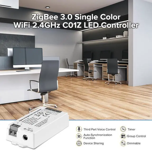 Alt view image 4 of 6 - KEHIPI Tuya Zigbee 3.0 C01Z Controller Support Single Color 2 pin (-V +V) PWM LED Strip Bulb Compatible with Echo Plus/4th Gen Tuya Gateway DC5V/DC12V/DC24V Max 15A