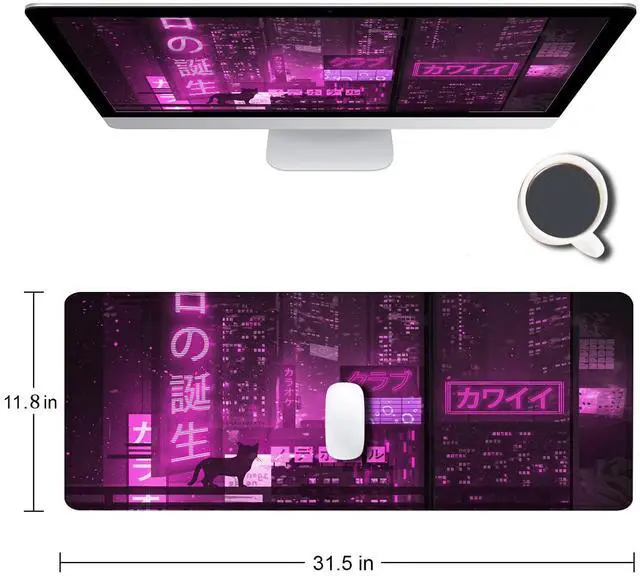 Alt view image 2 of 6 - KEHIPI Gaming Mouse Pad, Large Anime Mouse Pads for Desk, Non-Slip Rubber Base Mousepad, Keyboard Mouse Mat Desk Pad with Stitched Edges, 31.5x11.8 inch