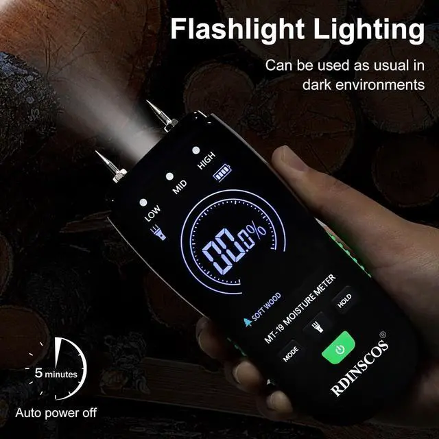 Alt view image 4 of 7 - KEHIPI Pin-Type Wood Moisture Meter Digital Handheld Moisture Detector for Firewood, Drywall, Concrete, and Building Materials Accurate with Hold Function & Backlit LCD