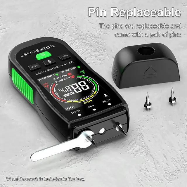 Alt view image 5 of 5 - KEHIPI Digital Moisture Meter Wood Moisture Meter for Firewood, Drywall & Lumber | Pin-Type Moisture Detector for Woodworking, Home Inspection & Water Damage