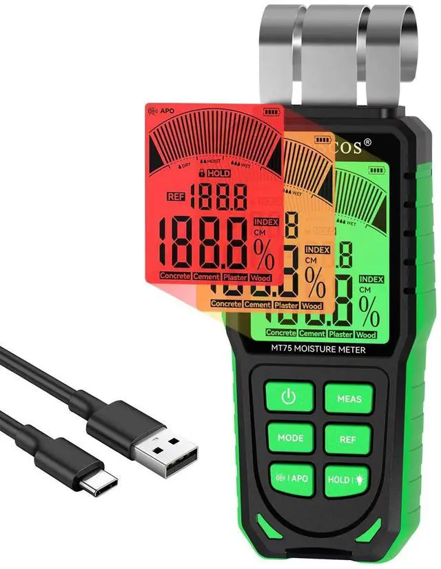 Main image of KEHIPI Pinless Moisture Meter for Wood, Cement, Floors, Drywall, Concrete and Plaster Non-Invasive Digital Damp Detector with 40mm Depth, REF Mode, Backlit LCD, for Home and Professional Use