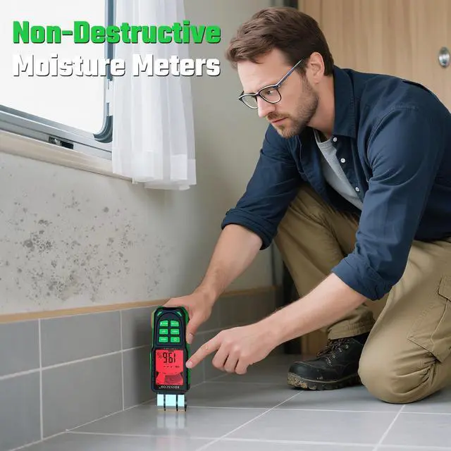 Alt view image 3 of 7 - KEHIPI Pinless Moisture Meter for Wood, Cement, Floors, Drywall, Concrete and Plaster Non-Invasive Digital Damp Detector with 40mm Depth, REF Mode, Backlit LCD, for Home and Professional Use