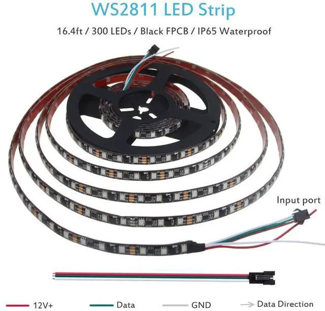 Alt view image 2 of 7 - KEHIPI RGB Addressable LED Strip WS2811 12V LED Strip Lights 16.4ft 300 LEDs Dream Color Programmable Digital Flexible LED Pixel Rope Light Waterproof IP65 with 3M VHB Heavy Duty Self-Adhesive Back
