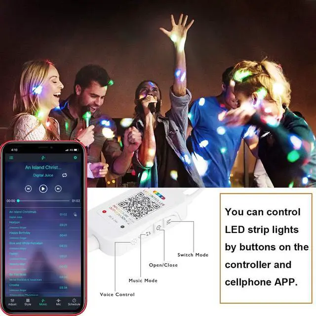 Alt view image 3 of 7 - KEHIPI Bluetooth LED Controller, Smart Mobile Phone APP Control Music Remote Controller for SMD 5050 2835 3528 4-Pin RGB LED Strip Lights (2 Ports)