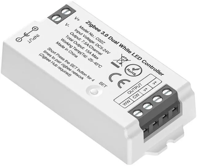 Main image of KEHIPI Tuya Zigbee 3.0 C02Z Controller Support CCT Color 3 pin (+V CW WW) PWM LED Strip Bulb Compatible with Echo Plus/4th Gen Tuya Gateway DC5V/DC12V/DC24V Max 15A