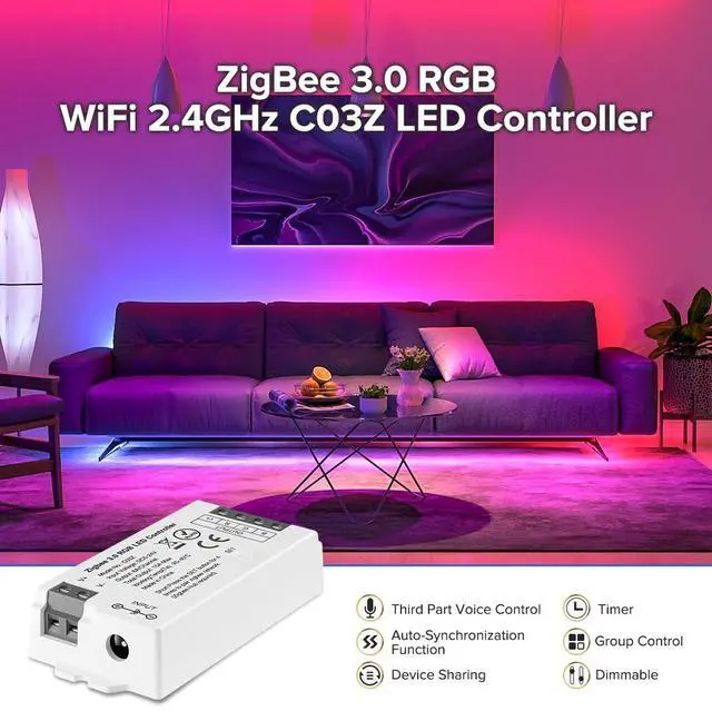 Alt view image 4 of 6 - KEHIPI Tuya Zigbee 3.0 C03Z Controller Support RGB Color 4 pin (+V R G B) PWM LED Strip Bulb Compatible with Echo Plus/4th Gen Tuya Gateway DC5V/DC12V/DC24V Max 15A