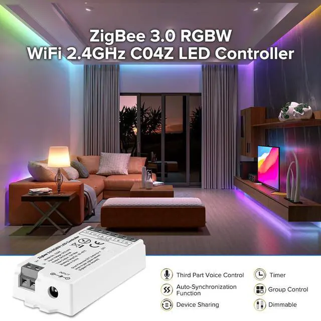 Alt view image 4 of 6 - KEHIPI  Tuya Zigbee 3.0 C04Z Controller Support RGBW Color 5pin (+V R G B W) PWM LED Strip Bulb Compatible with Echo Plus/4th Gen Tuya Gateway DC5V/DC12V/DC24V Max 15A