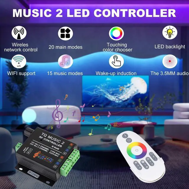 Alt view image 5 of 7 - KEHIPI LED RGB Music Touch Controller RF Sensitivety Backlight RF Remote Touching Color 3.5MM Audio 15 Music Modes LED Light Strip Controller