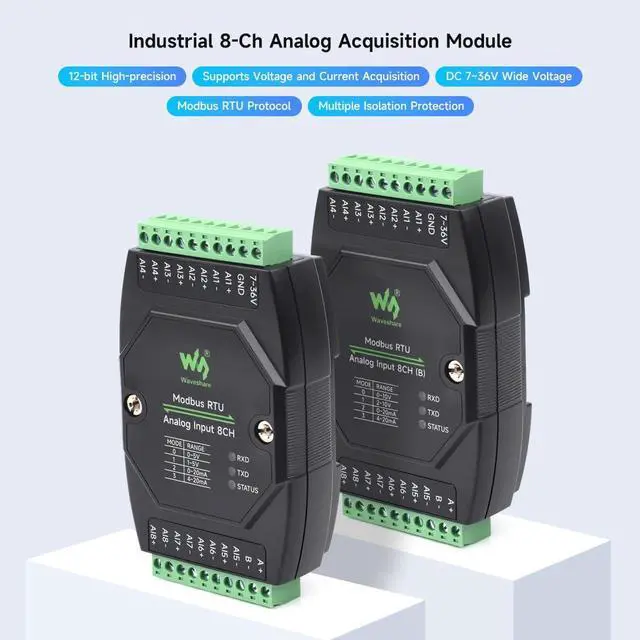 Alt view image 3 of 7 - KEHIPI Industrial 8-Ch Analog Acquisition Module, 12-Bit High-Precision, Supports Voltage and Current Acquisition, DC 7~36V Wide Voltage Power Supply, 8-ch Voltage Mode, 0~10V