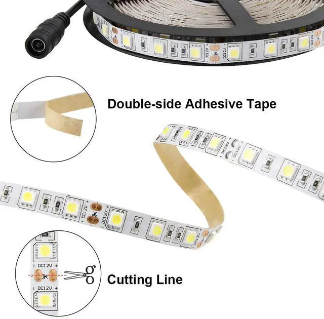 Alt view image 2 of 7 - KEHIPI LED Light Strip White, 6000K Daylight White Lights 16.4 Ft 300leds 60leds/m 5050 SMD Flexible Waterproof Tape for Boats, Bathroom, Mirror, Ceiling