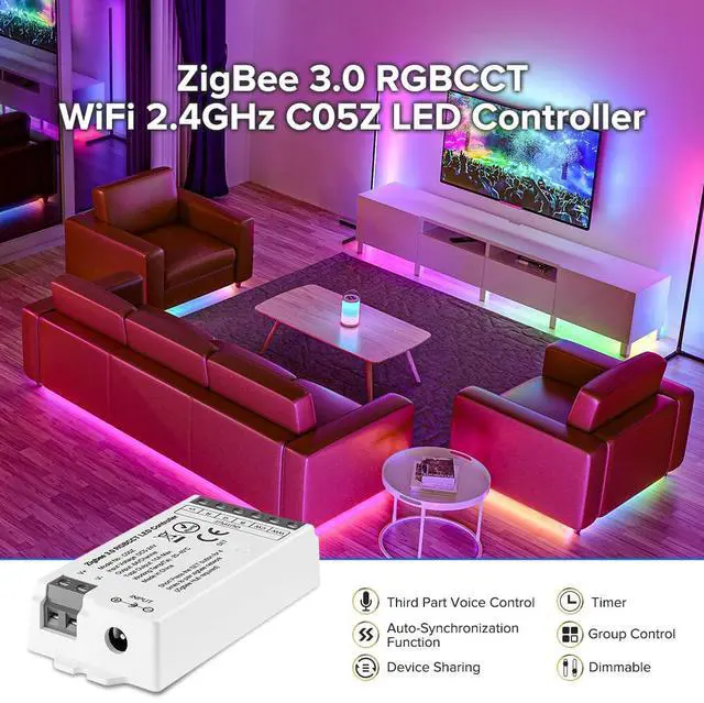 Alt view image 4 of 6 - KEHIPI Tuya Zigbee 3.0 C05Z Controller Support RGBCCT 6 pin (+V R G B CW WW) PWM LED Strip Bulb Compatible with Echo Plus/4th Gen Tuya Gateway DC5V/DC12V/DC24V Max 15A
