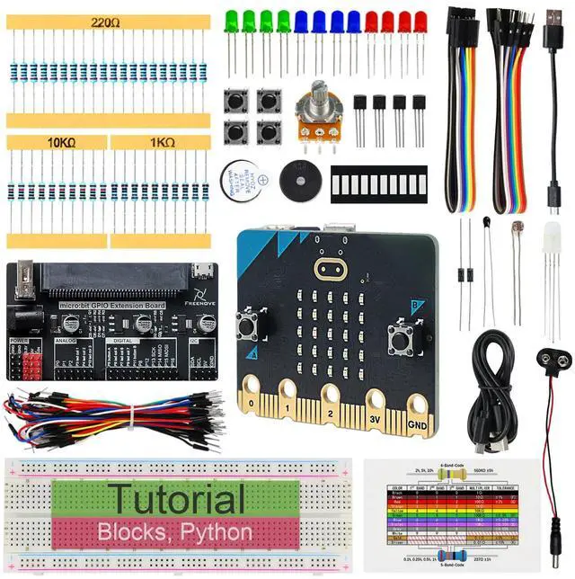 Main image of KEHIPI Basic Starter Kit for BBC Micro:bit (V2 Included), 179-Page Detailed Tutorial, 162 Items, 27 Projects, Blocks and Python Code