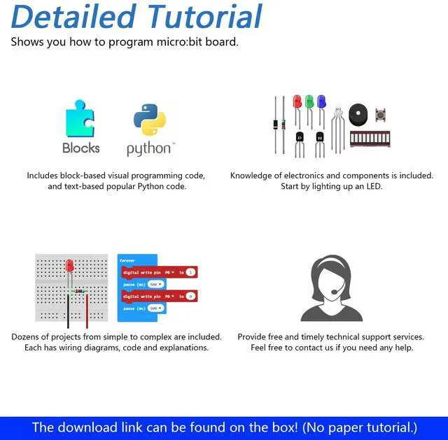 Alt view image 5 of 7 - KEHIPI Super Starter Kit for BBC Micro:bit (Not Included, Works with V1 & V2), 266-Page Detailed Tutorial, 191 Items, 38 Projects, Blocks and Python Code