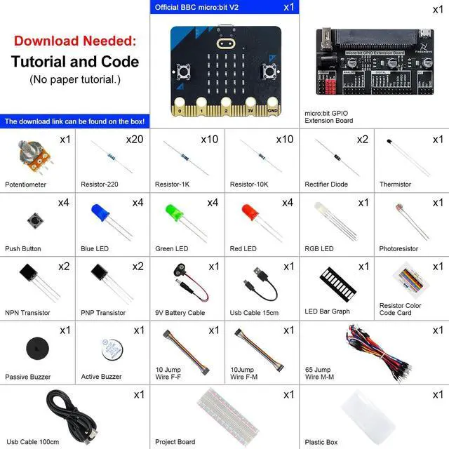 Alt view image 2 of 7 - KEHIPI Basic Starter Kit for BBC Micro:bit (V2 Included), 179-Page Detailed Tutorial, 162 Items, 27 Projects, Blocks and Python Code