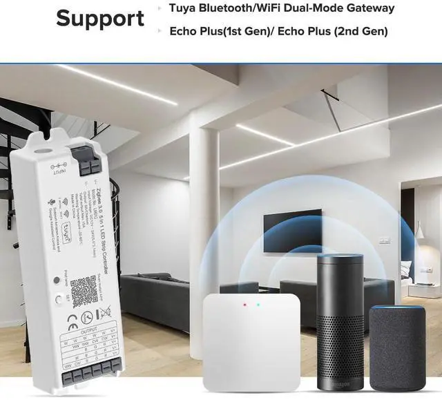 Alt view image 3 of 6 - KEHIPI 5in1 LM052 Tuya Zigbee3.0 LED Controller Support Dimming CCT RGB RGBW RGBCCT PWM LED Strip Compatible with Echo Plus/4th Gen, Tuya Gateway Work with WR01RF WR02RF etc