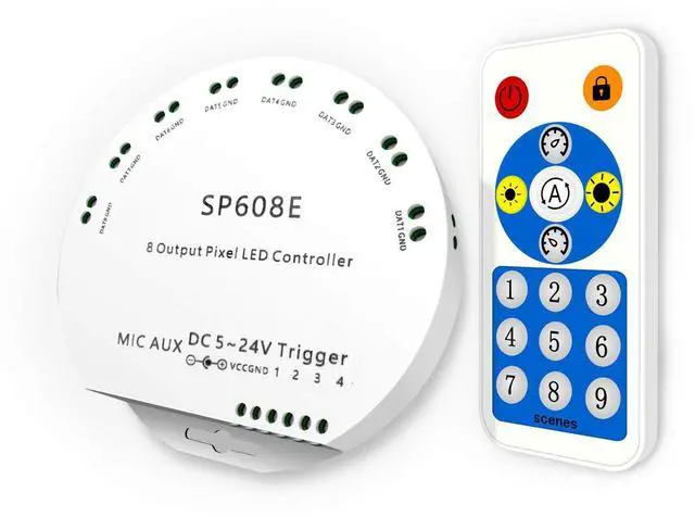 Main image of KEHIPI WS2812B WS2811 WS2813 WS2815 1903 Built-in Mic/AUX Music SP608E Bluetooth Controller with 8 Signal Outputs for LED Module Pixel Strip String Light Andriod iOS APP/Remote/Trigger Control
