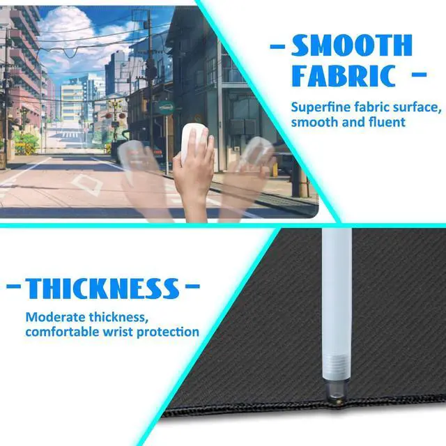 Alt view image 5 of 7 - KEHIPI Desk Mat, Anime Summer Street Scenery Extended Gaming Mouse Pad Large, 35.4"x15.7" Big Mouse Pad with Non-Slip Base and Stitched Edge, Long Computer Keyboard Mouse Mat for Home Office Work