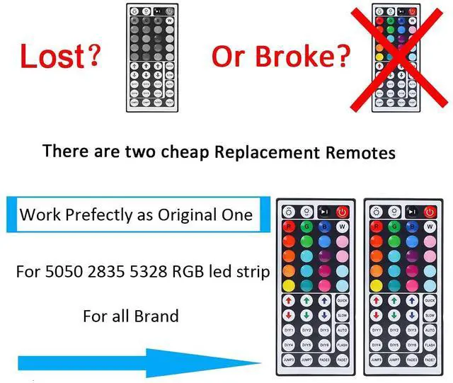 Alt view image 2 of 7 - KEHIPI 44 Keys RGB LED Light Strip Wireless Remote Controller Led Light Remote Replacement for SMD 5050 2835 3528 Led Strip Lights