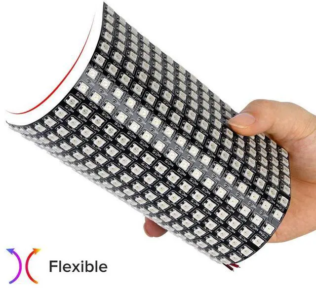 Alt view image 6 of 7 - KEHIPI 2 Pack WS2812B ECO RGB Alloy Wires 5050SMD Individual Addressable 16X16 256 Pixel LED Matrix Flexible FPCB Full Color Works with WLED,SP802E Controllers Image Video Text Display DC5V