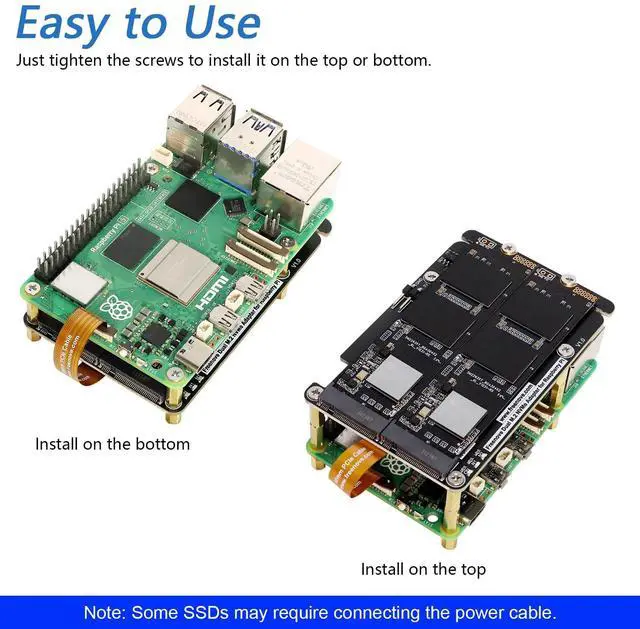 Alt view image 3 of 7 - KEHIPI Dual M.2 NVMe SSD HAT for Raspberry Pi 5, M.2 Adapter AI HAT 2 Slots NAS RAID Kit, Solid State Drive Size 2230 2242 2260 2280, PCIe 2.0 Max Speed 500 MB/s, Detailed Tutorial