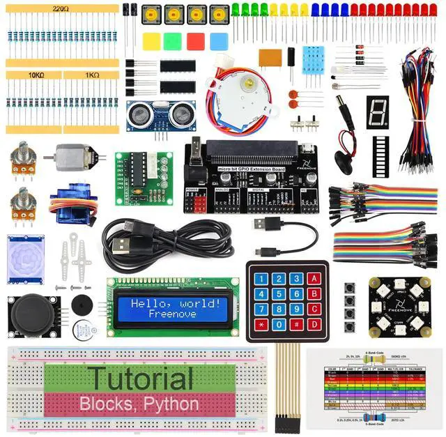 Main image of KEHIPI Ultimate Starter Kit for BBC Micro:bit (Not Included, Works with V1 & V2), 316-Page Detailed Tutorial, 224 Items, 44 Projects, Blocks and Python Code