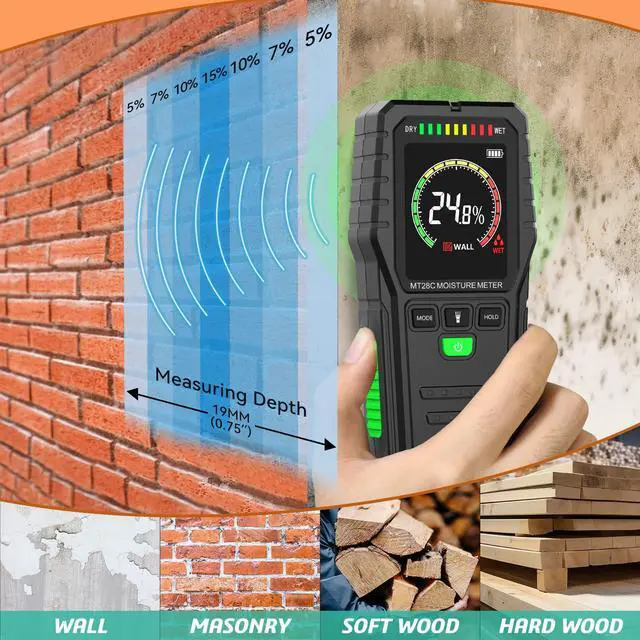 Alt view image 2 of 5 - KEHIPI Pinless Moisture Meters Non-Invasive Digital Wood Moisture Tester Water Leak Detector for Wall,Lumber, building,Firewood,Humidity Tester (Black_Case)