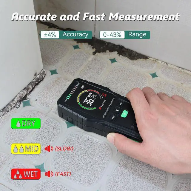 Alt view image 3 of 5 - KEHIPI Pinless Moisture Meters Non-Invasive Digital Wood Moisture Tester Water Leak Detector for Wall,Lumber, building,Firewood,Humidity Tester (Black_Case)