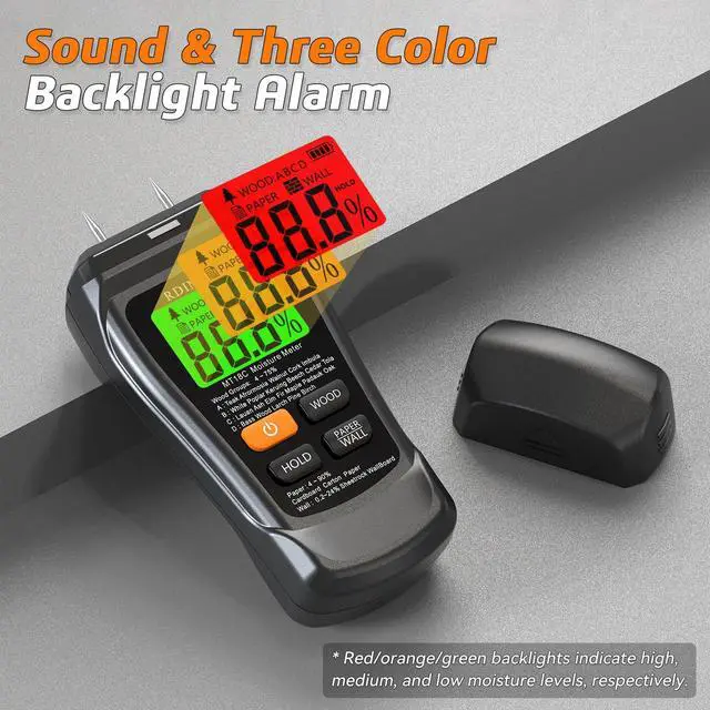 Alt view image 5 of 7 - KEHIPI Moisture Meter for Wood, Drywall, and Building Materials Digital Moisture Detector with Fixed Pins, 4 Material Modes, LCD Display, for Home Inspection and Firewood Testing