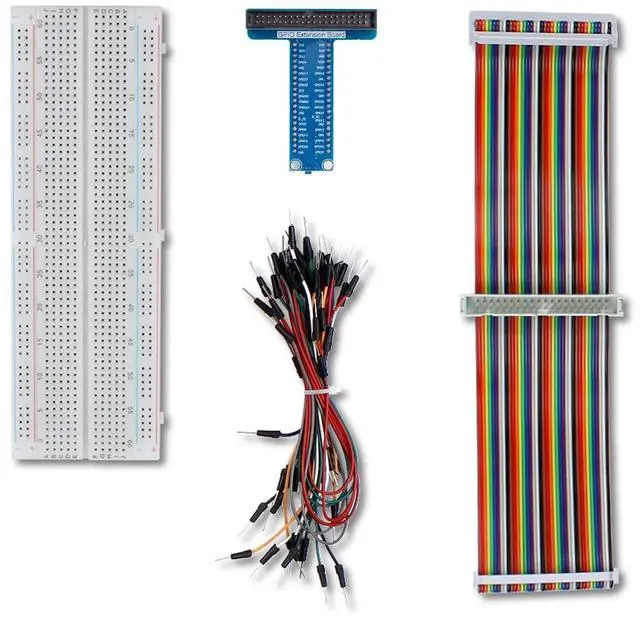 Main image of KEHIPI GPIO Breakout Kit for Raspberry Pi Pico- Assembled Pi T- Type Breakout + 830 Tie Points Solderless Breadboard + 40 Pin Male - Female - Male Rainbow Ribbon Cable + 65pcs Jump Wires