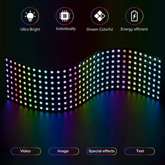 Alt view image 2 of 7 - KEHIPI 2 Pack WS2812B ECO RGB Alloy Wires 5050SMD Individual Addressable 8X32 256 Pixel LED Matrix Flexible FPCB Full Color Works with WLED,SP802E Controllers Image Video Text Display DC5V