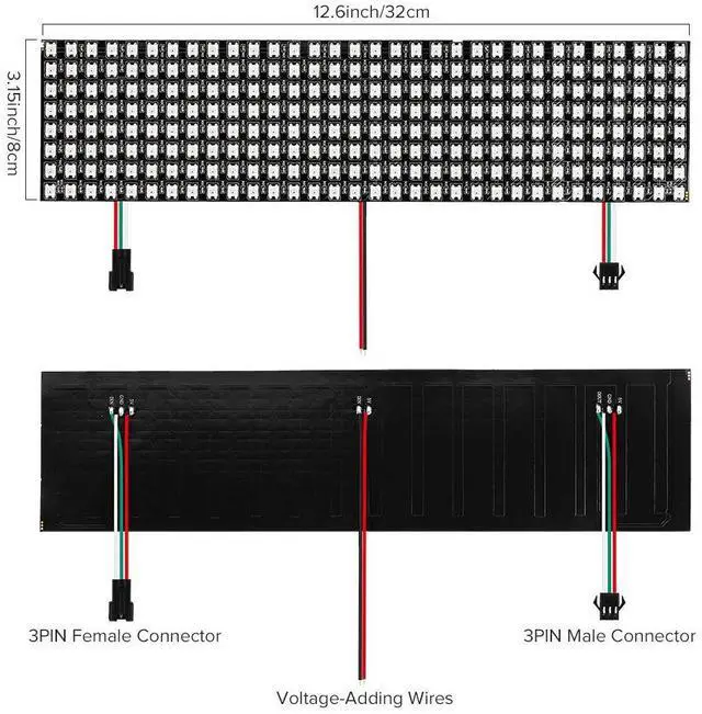 Alt view image 7 of 7 - KEHIPI 2 Pack WS2812B ECO RGB Alloy Wires 5050SMD Individual Addressable 8X32 256 Pixel LED Matrix Flexible FPCB Full Color Works with WLED,SP802E Controllers Image Video Text Display DC5V