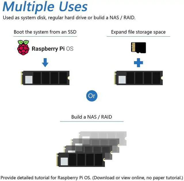 Alt view image 5 of 7 - KEHIPI Dual M.2 NVMe SSD HAT for Raspberry Pi 5, M.2 Adapter AI HAT 2 Slots NAS RAID Kit, Solid State Drive Size 2230 2242 2260 2280, PCIe 2.0 Max Speed 500 MB/s, Detailed Tutorial