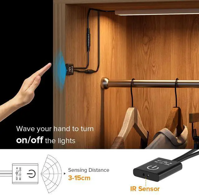 Alt view image 3 of 6 - KEHIPI Mini IR Sensor Switch Controller Work with Low Voltage FCOB COB Monochrome Lamp Suit for Cabinets, Counters, Doors, Lighting Accessories DC12V DC24V Max 3A Black (No Power or LED Strip)