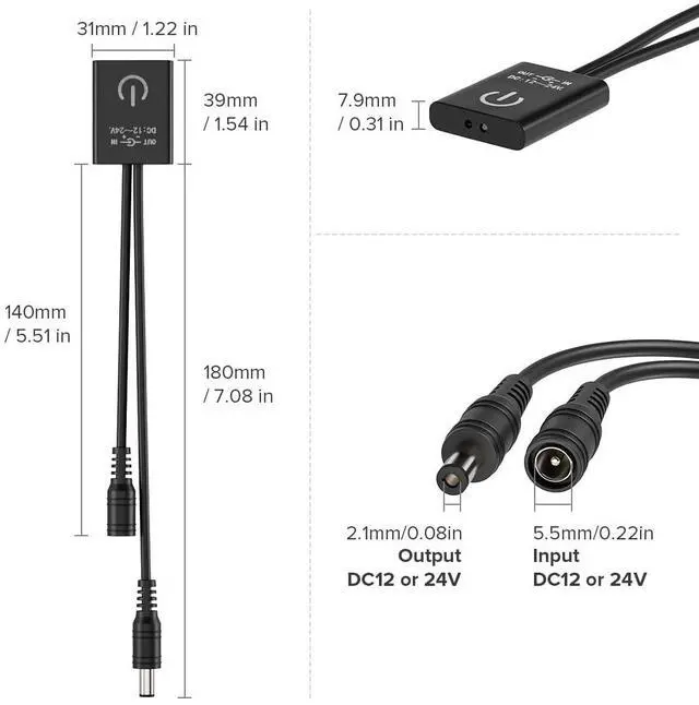 Alt view image 2 of 6 - KEHIPI Mini IR Sensor Switch Controller Work with Low Voltage FCOB COB Monochrome Lamp Suit for Cabinets, Counters, Doors, Lighting Accessories DC12V DC24V Max 3A Black (No Power or LED Strip)