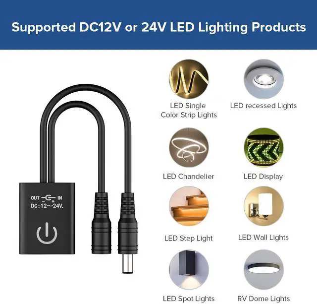 Alt view image 5 of 6 - KEHIPI Mini IR Sensor Switch Controller Work with Low Voltage FCOB COB Monochrome Lamp Suit for Cabinets, Counters, Doors, Lighting Accessories DC12V DC24V Max 3A Black (No Power or LED Strip)