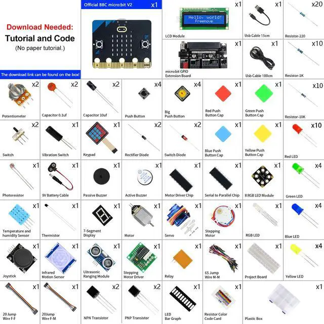 Alt view image 2 of 7 - KEHIPI Ultimate Starter Kit for BBC micro:bit (V2 Included), 316-Page Detailed Tutorial, 225 Items, 44 Projects, Blocks and Python Code