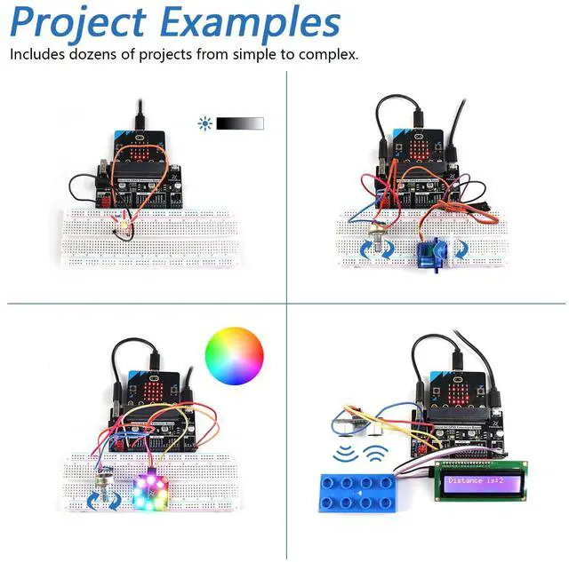 Alt view image 4 of 7 - KEHIPI Super Starter Kit for BBC Micro:bit (Not Included, Works with V1 & V2), 266-Page Detailed Tutorial, 191 Items, 38 Projects, Blocks and Python Code