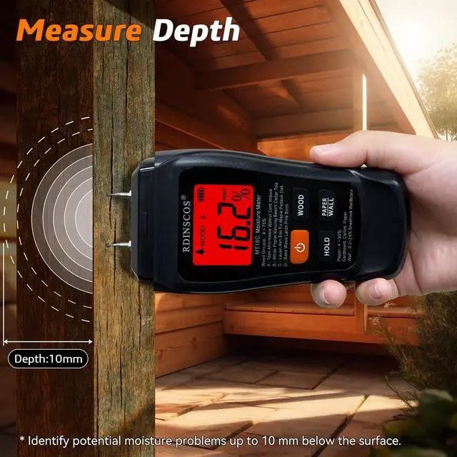 Alt view image 2 of 7 - KEHIPI Moisture Meter for Wood, Drywall, and Building Materials Digital Moisture Detector with Fixed Pins, 4 Material Modes, LCD Display, for Home Inspection and Firewood Testing
