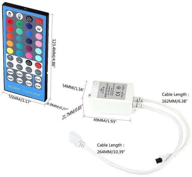 Alt view image 6 of 6 - KEHIPI RGBW LED Light Strip Remote Controller, Dimmer for RGB+White RGBWW Strip Light, 40 Key Wireless IR Remote Controller for SMD 5050 3528 RGB Rope Lights