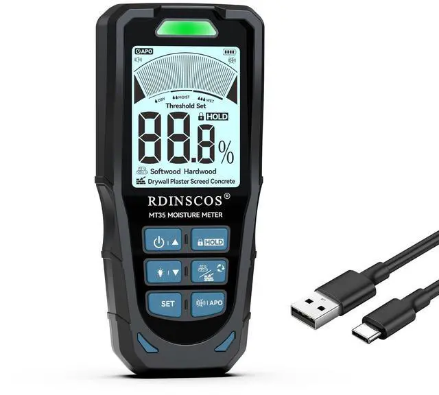 Main image of KEHIPI Pinless Moisture Meter for Drywall & Concrete Digital Moisture Tester with 3-Color LCD Display, Audible Alarm & HOLD Function Ideal for Firewood, Lumber, Home Inspections (Black)