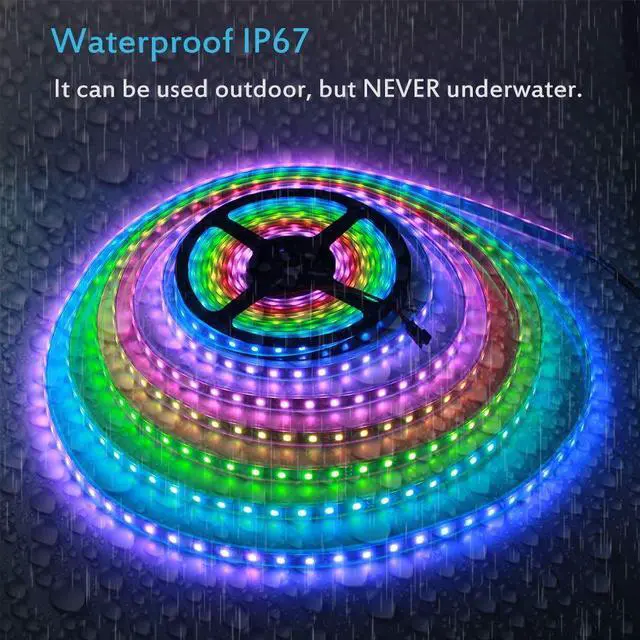 Alt view image 6 of 7 - KEHIPI 32.8ft Addressable RGB LED Strip Light WS2811 Dream Color Digital Programmable Flexible LED Pixel Light 24V 10m 600 LEDs 5050 SMD Waterproof IP67 Black PCB for Raspberry Pi DIY Project