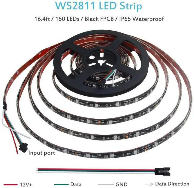 Alt view image 2 of 7 - KEHIPI WS2811 12V Addressable RGB LED Strip Light 16.4ft 150 LEDs Dream Color Programmable Digital LED Flexible Pixel Lights Waterproof IP65 with 3M VHB Heavy Duty Self-Adhesive Back for DIY Project