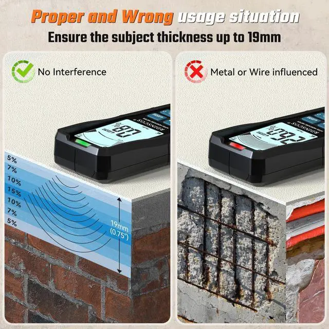 Alt view image 6 of 6 - KEHIPI Pinless Moisture Meter for Drywall & Concrete Digital Moisture Tester with 3-Color LCD Display, Audible Alarm & HOLD Function Ideal for Firewood, Lumber, Home Inspections (Black)